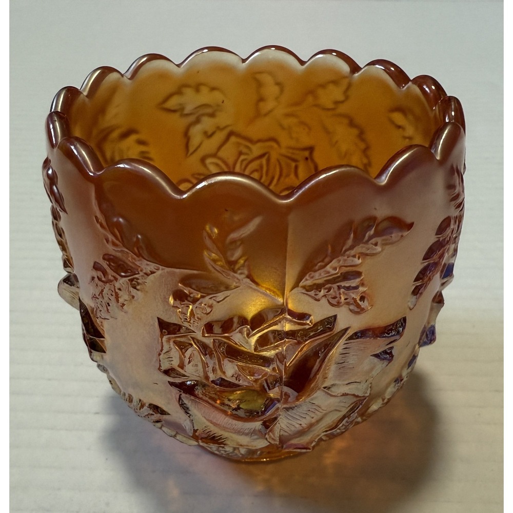 Vintage Dugan Marigold Carnival Glass - Wreath‎ of Roses - Small Bowl Cup Vase